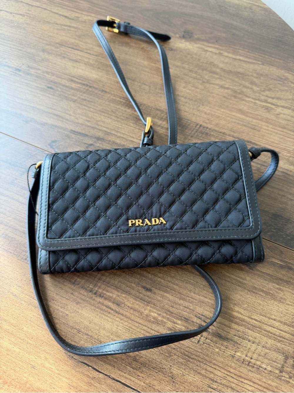 Prada Black Quilted Gold-Logo Crossbody Bag